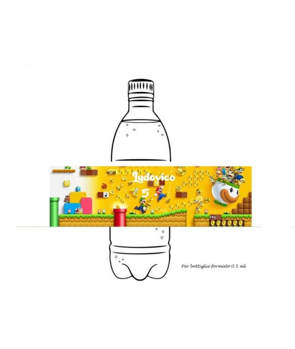 12 Etichette adesive per acqua MARIO BROS Personalizzabili