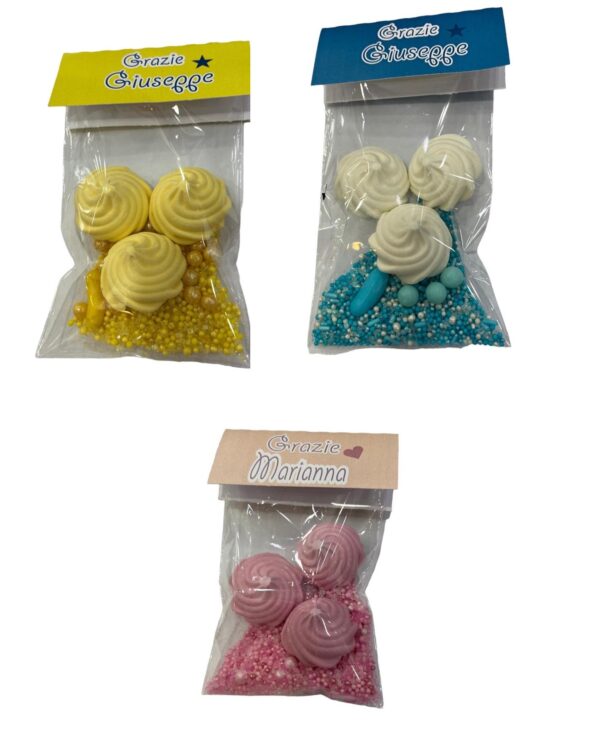 10 SEGNAPOSTO CON MERINGHETTE COLORATE DEDICA E NOME PERSONALIZZATO DISPONIBILI IN DIVERSI COLORI