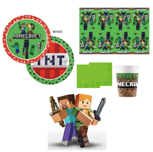 16 Ospiti Coordinato tavola Mine Craft con tovaglia a tema e sagoma in polistirolo - immagine 5