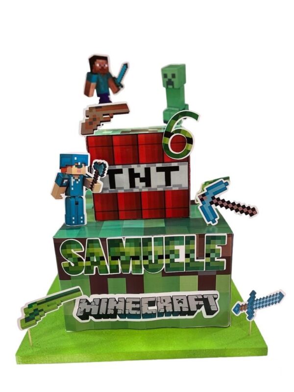Torta scenografica Mine Craft personalizzata con nome ed età in polistirolo - immagine 2