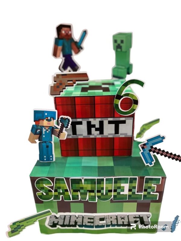 Torta scenografica Mine Craft personalizzata con nome ed età in polistirolo
