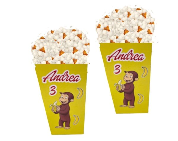 10 Scatole per Popcorn Caramelle Curioso come Gorge Personalizzabile