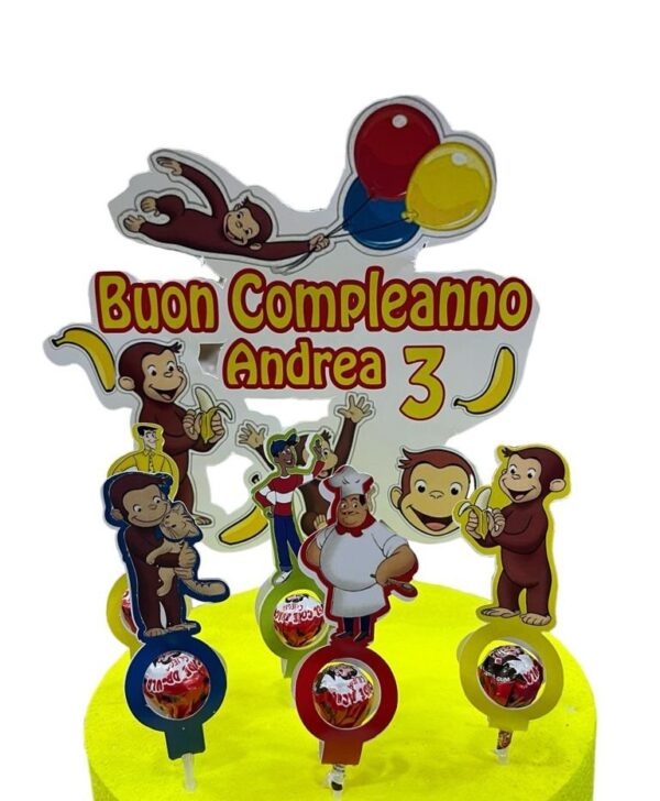 Kit chupa chups con base e topper personallizato Curioso come George