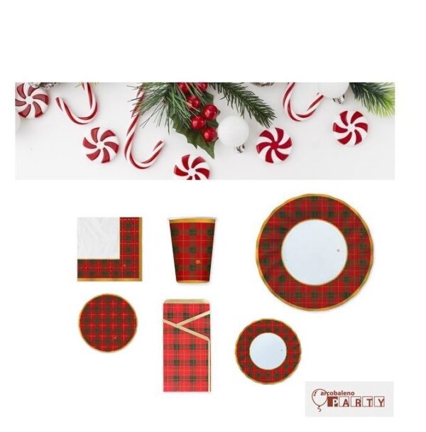 KIT 8 ospiti Tartan (8 piatti piani-8 piatti dolce-8 bicchieri-12 sottopiatti 20- tovaglioli- 8 portaposate) - immagine 7
