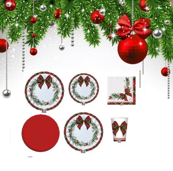 KIT 8 ospiti Tartan Holly (8 piatti piani-12 piatti fondi-8 piatti dolce-16 bicchieri-10 sottopiatti -20 tovaglioli) - immagine 7