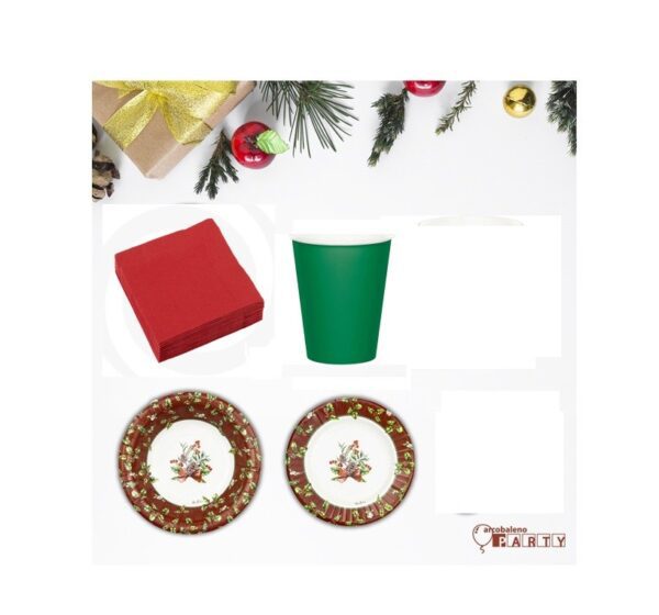 KIT 8 OSPITI CHRISTMAS 2 PIATTI NATALE(8 piatti piani-8 piatti fondi-8 bicchieri- 40 tovaglioli) - immagine 3