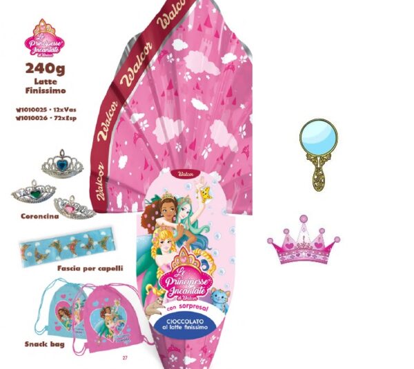 Uovo di Pasqua cioccolata a latte Walcor Uno gr 240con o senza magnete Principesse Incantate - immagine 3