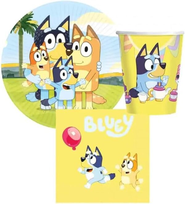 Kit 24 ospiti Coordinato tavola Bluey  con tovaglia e pallone  mylar - immagine 2