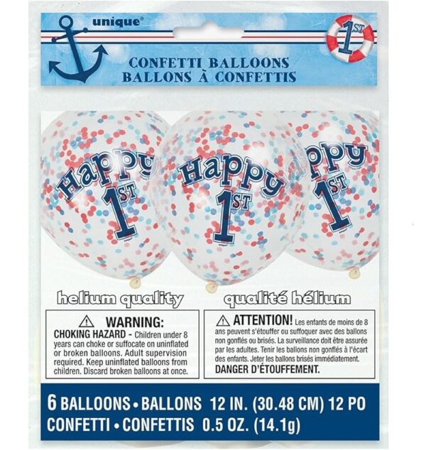 6 Palloncini con confetti Primo Compleanno