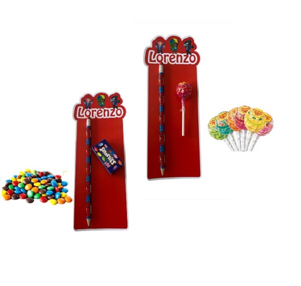 10 Matite con Nome  personalizzato Brawl Stars con Chupa Chups  o con Mini Smarties gadgets di fine festa modello a scelta