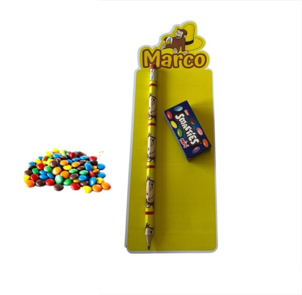 10 Matite con Nome  personalizzato Curioso Come George con Chupa Chups  o con Mini Smarties gadgets di fine festa modello a scelta - immagine 2