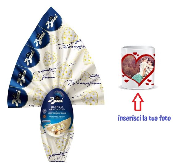 Kit Uovo di Pasqua Baci Perugina Uovo Cioccolato bianco e tazza con immagine personalizzata