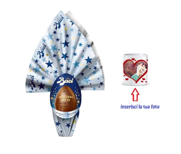 Kit Uovo di Pasqua Baci Perugina a Latte con nocciole e tazza con immagine personalizzata