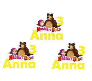 12 Adesivi Masha e Orso Personalizzabili