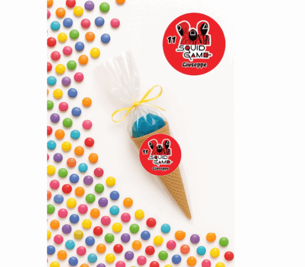 Squid Game Cono Goloso con Bollino Personalizzabile pz 10 gadgets di Fine festa